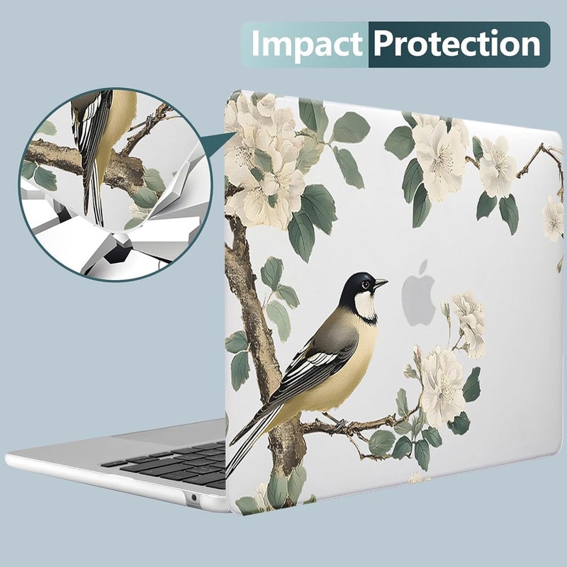 KEROM Bird Flower Case for MacBook Air 13 inch 2025 M4, 2024-2022 M3 M2 A3240 A3113 A2681, Cute Sleek Elegant Aesthetic Plastic Hard Shell & Keyboard Cover for MacBook Air 13.6 inch Case - Image 2